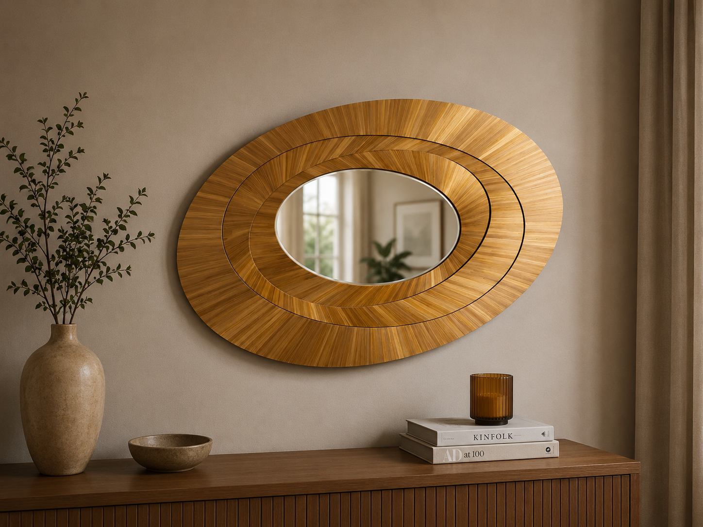 Straw marquetry sunburst mirror