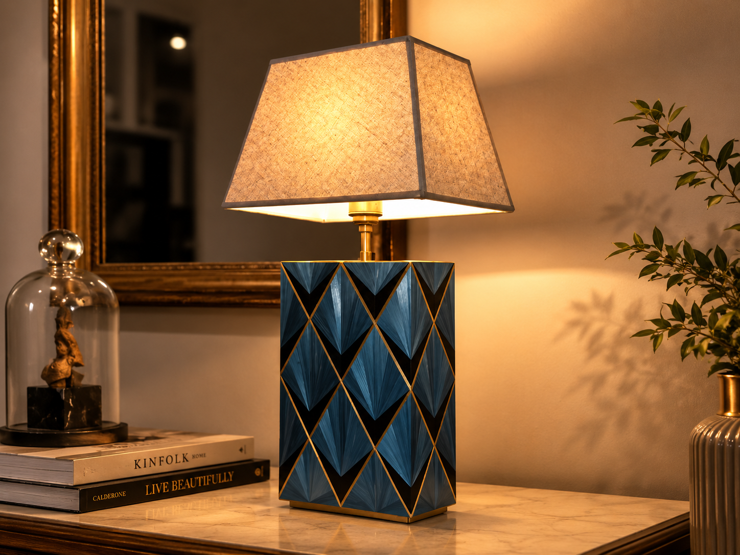 Straw marquetry floor lamp