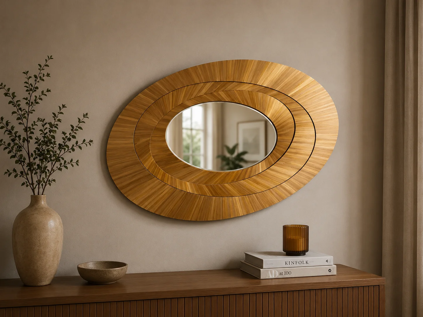 Straw marquetry sunburst mirror