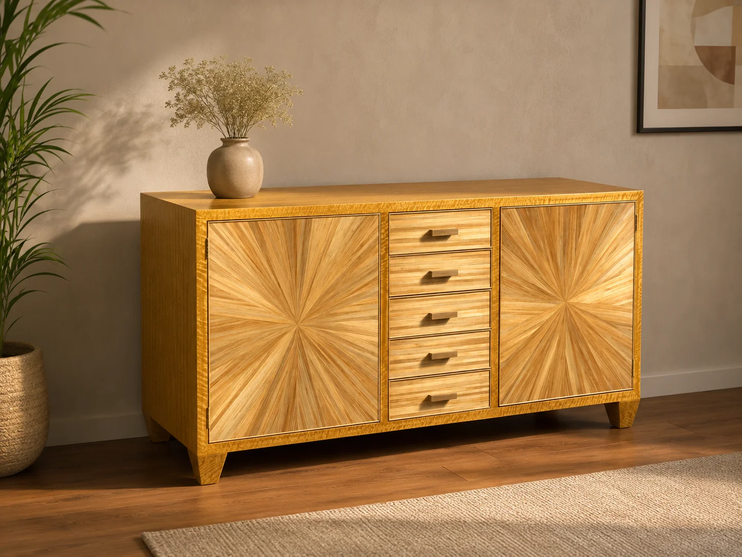 Straw marquetry luxury cabinet by Strawmastery